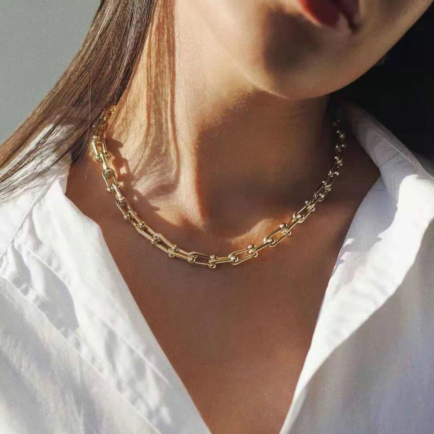 Collier Maillons en U, bijou en acier inoxydable doré 18 carats