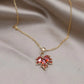 Collier Feuille d'érable avec zircons marrons, bijou en acier inoxydable doré