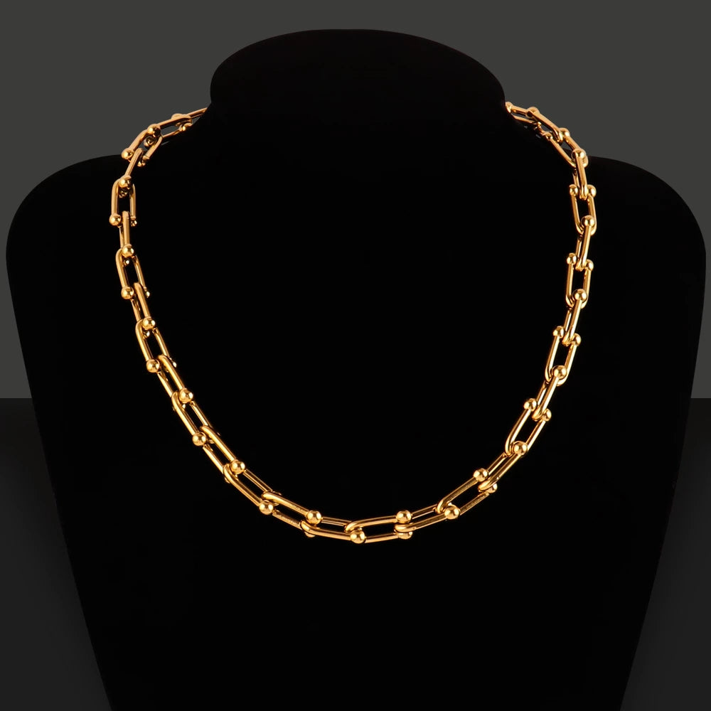Collier Maillons en U, bijou en acier inoxydable doré 18 carats