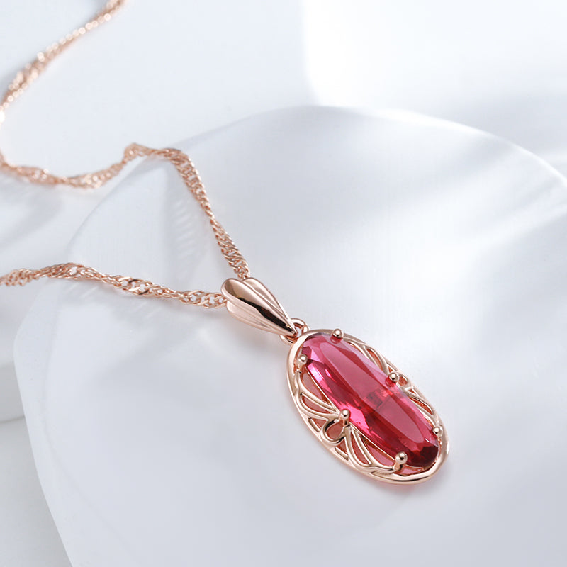 Collier Tourmaline rose, bijou en alliage plaqué or 585 (14 carats) et en zircon naturel